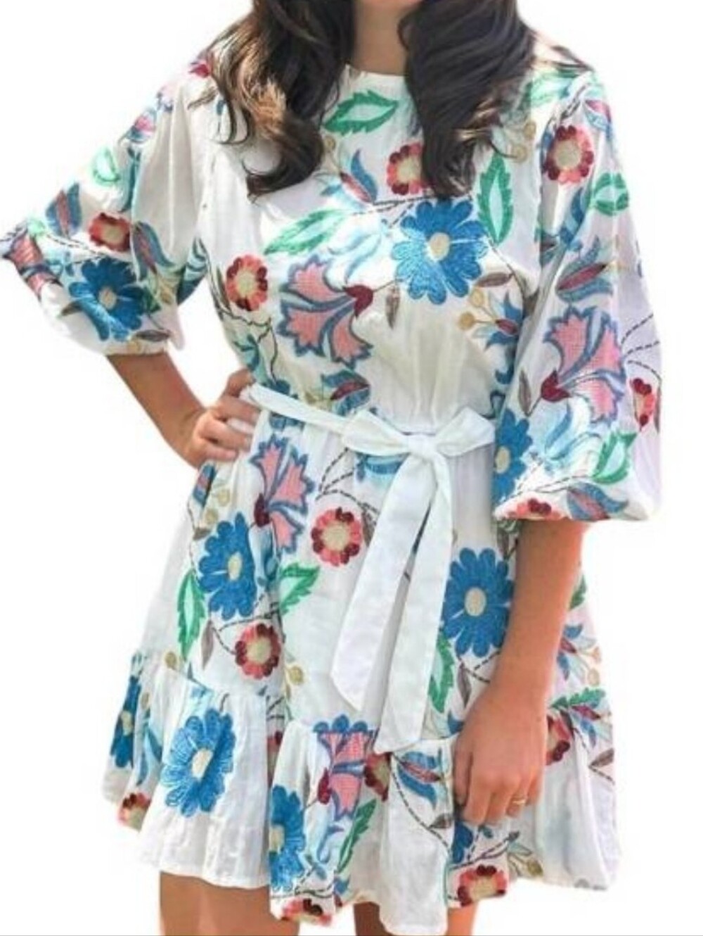 Oliphant Embroidered Long Sleeve Flirty Mini Dress in Monet Size S Boho Festival - Picture 16 of 16